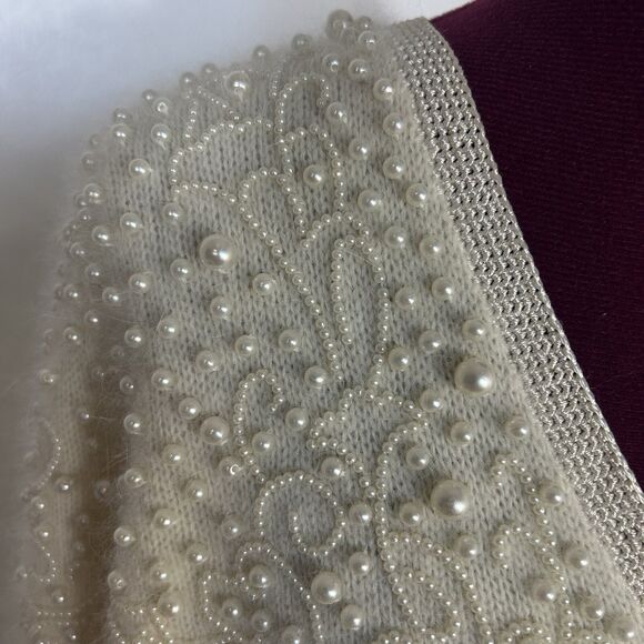 Vintage 80s Side Effects Beaded Ivory Wool Angora Rabbit Hair Sweater Sz M - Picture 3 of 16